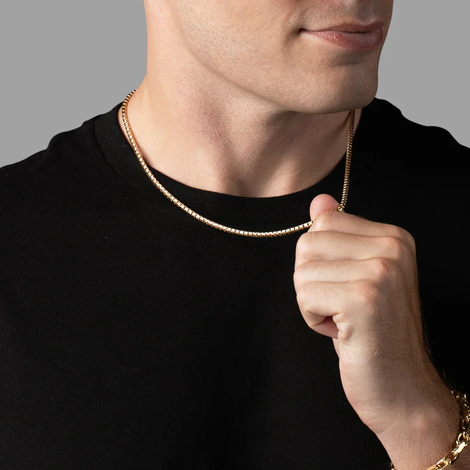 3mm Round Box Chain (Diamond Cut), 14k Yellow Gold - Image 4