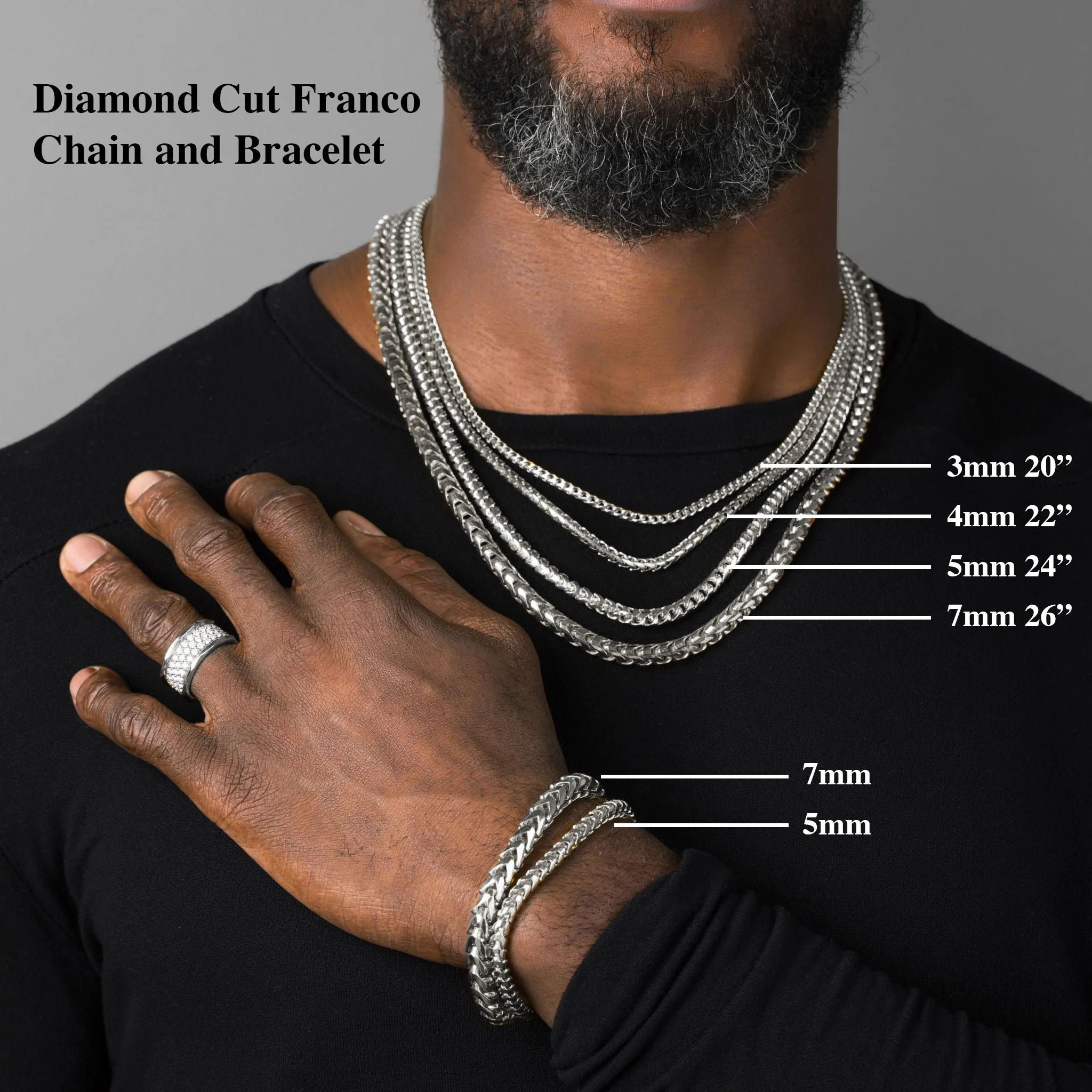 3mm Diamond Cut Franco Chain, 14k White Gold - Image 6