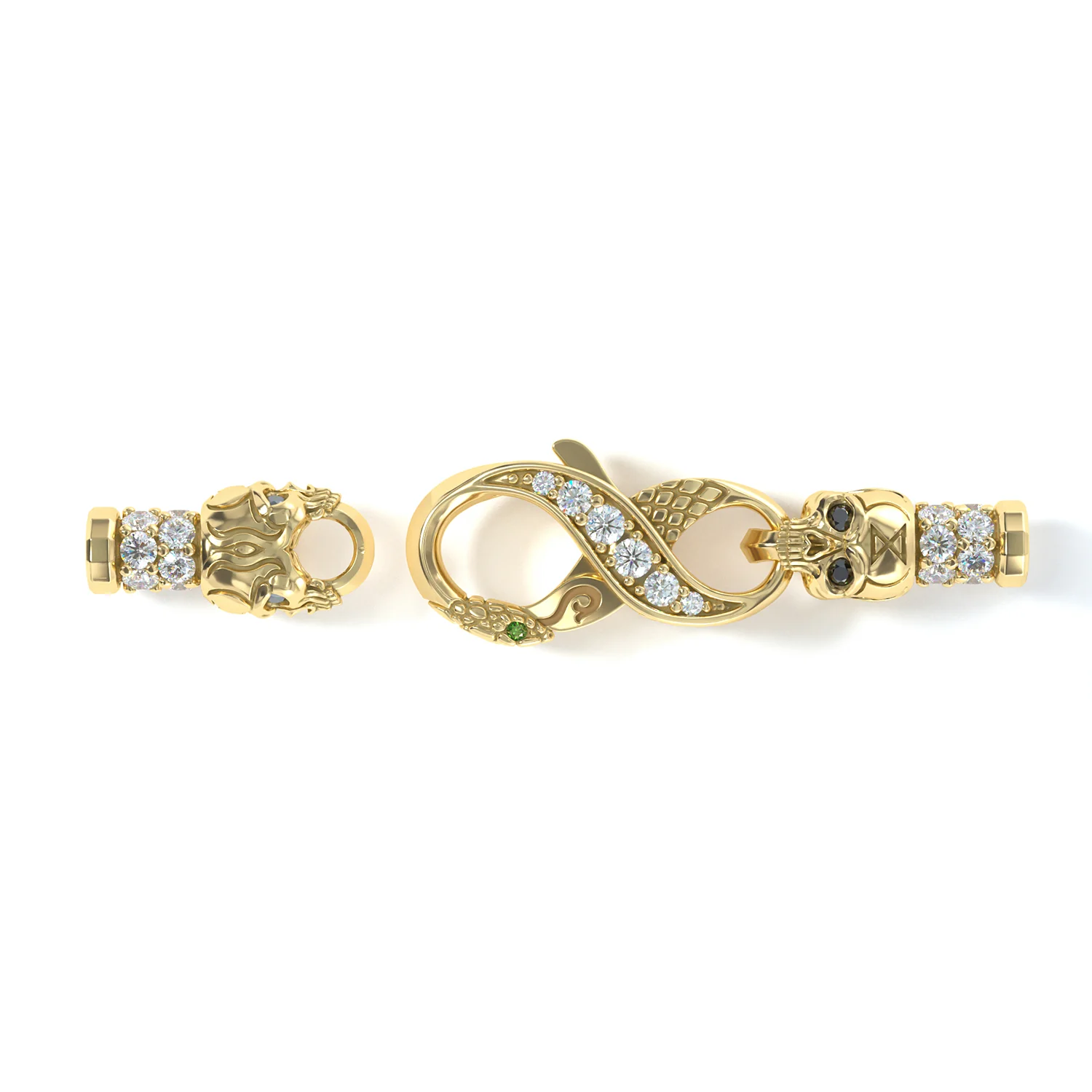 3mm Skull King's Clasp, 14k Yellow Gold