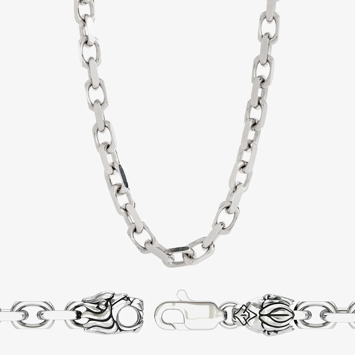 5mm Silver Forza (Heavy Link) Chain, Lion Clasp