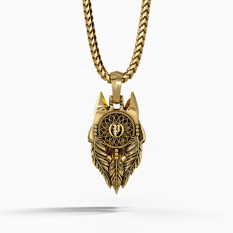 Alpha, Gold Wolf Pendant with Diamonds - Image 3
