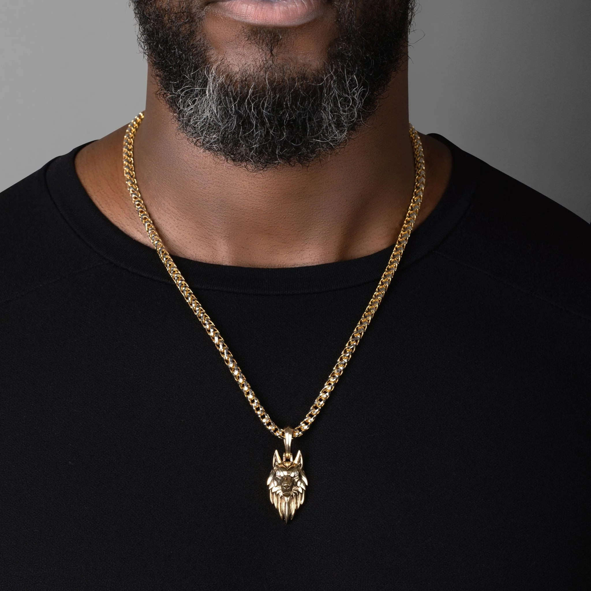 Alpha, Gold Wolf Pendant with Diamonds - Image 4
