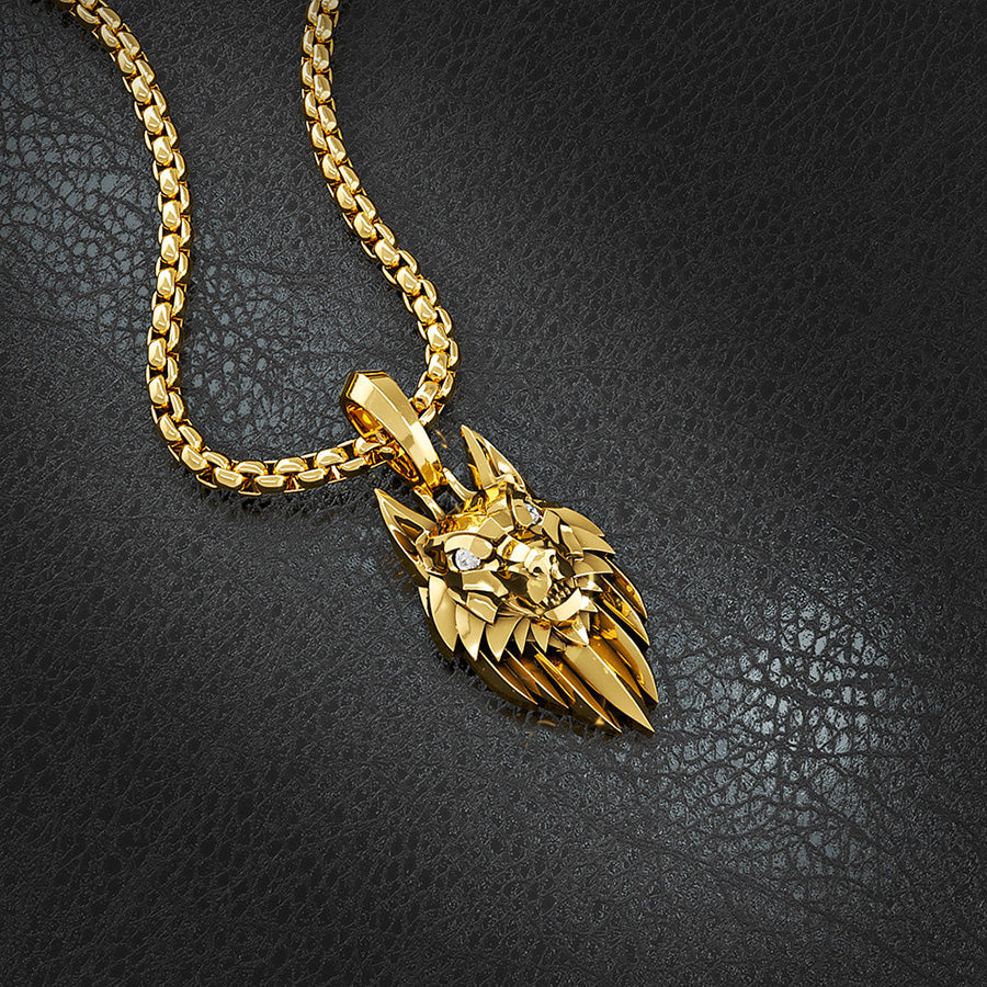 Alpha, Gold Wolf Pendant with Diamonds - Image 5