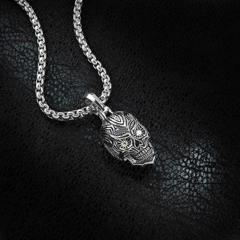 Carpe Diem, Platinum Skull Pendant with Diamonds - Image 3