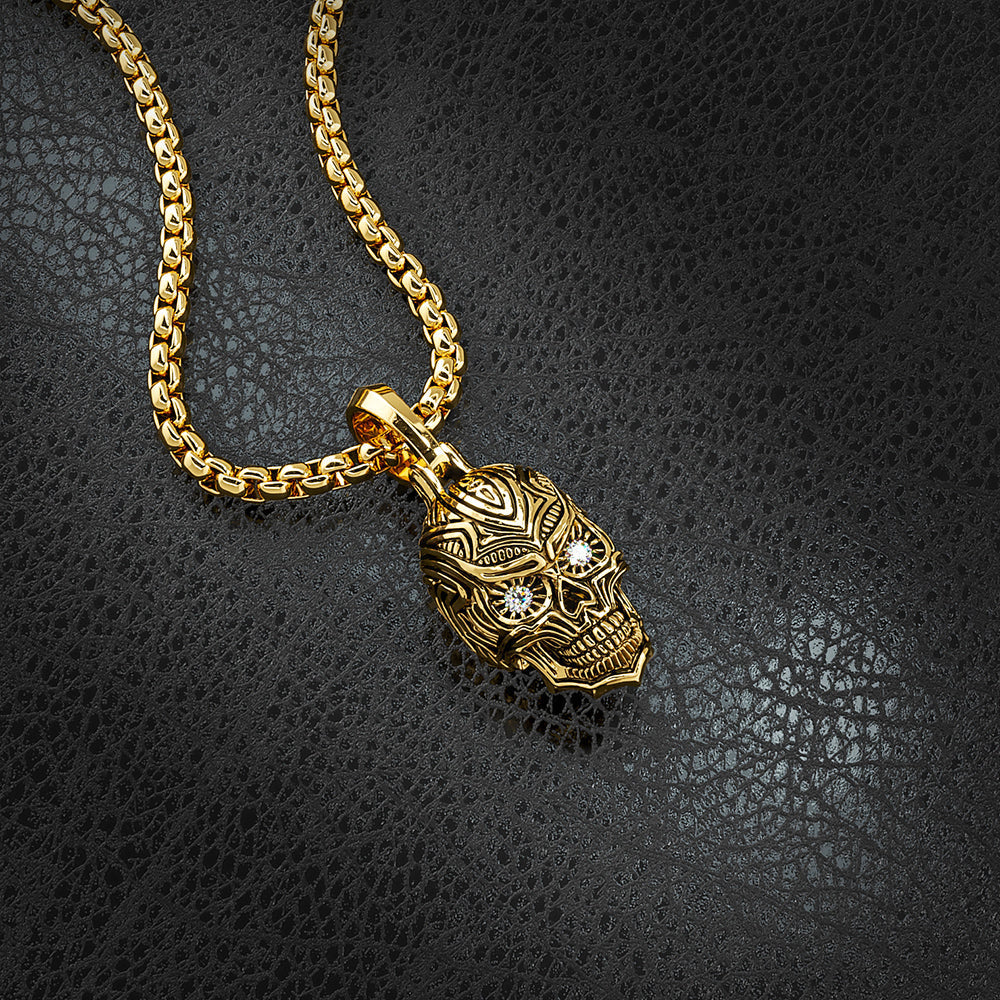 Carpe Diem, Gold Skull Pendant with Diamonds - Image 3