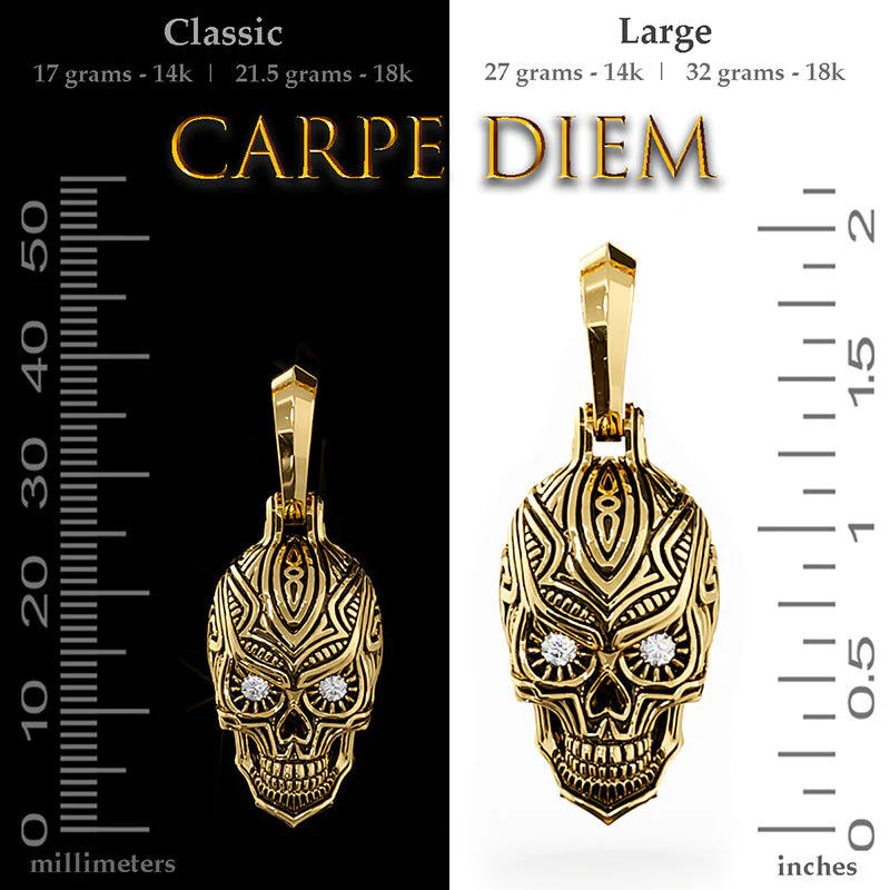 Carpe Diem, Gold Skull Pendant with Diamonds - Image 4