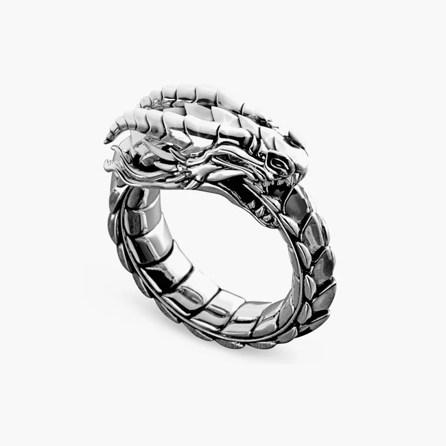 Dragon, Silver Ring with Red Garnet Eyes - Image 4