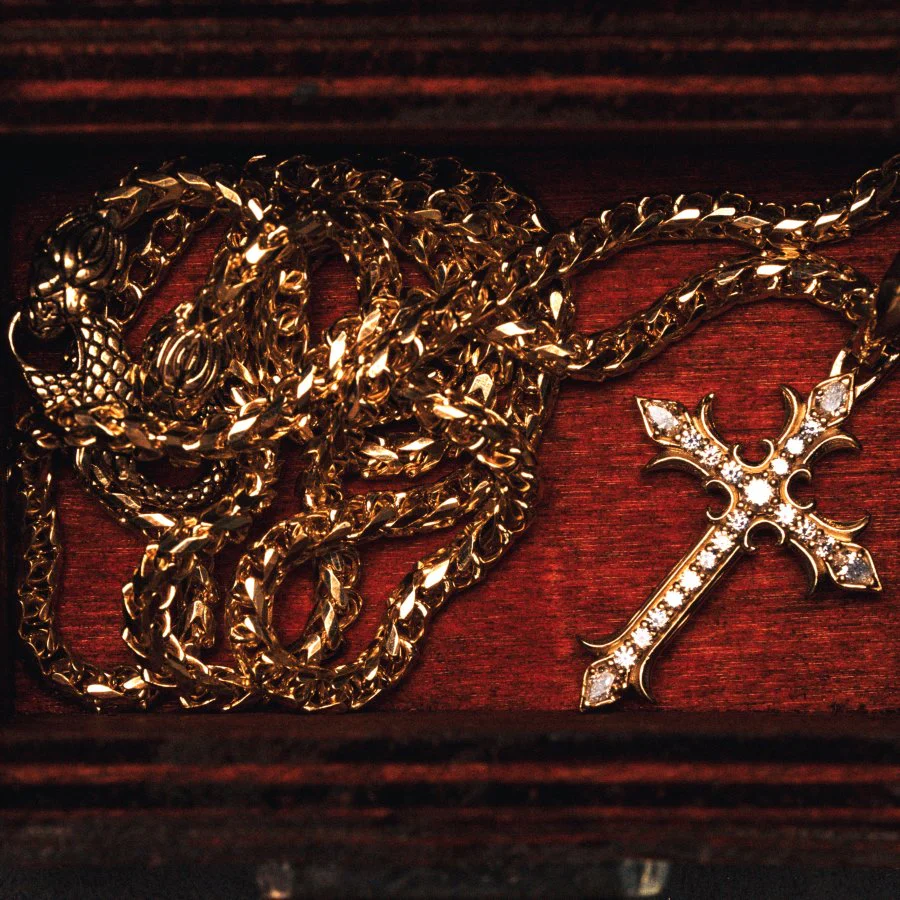 Faith, Gold Cross Pendant with Diamonds - Image 3