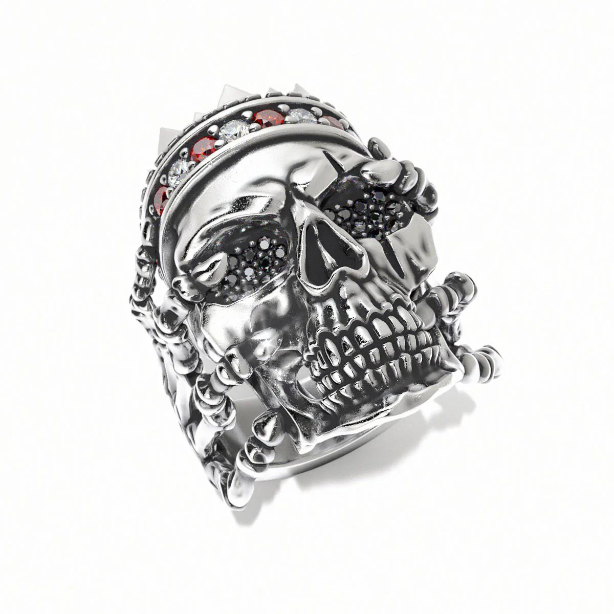 Usurper, Silver Skull ring with Diamonds - Image 4