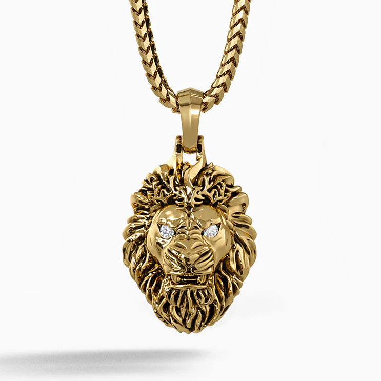 Reign, Gold Lion Head Pendant with Diamonds