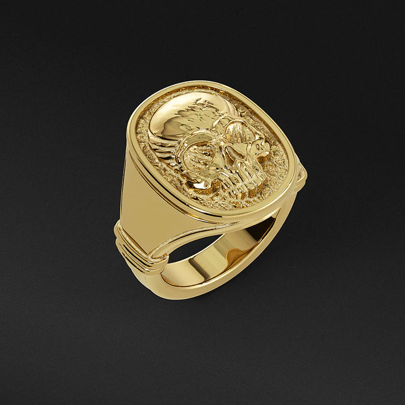 Skull, Gold Signet Ring - Image 5