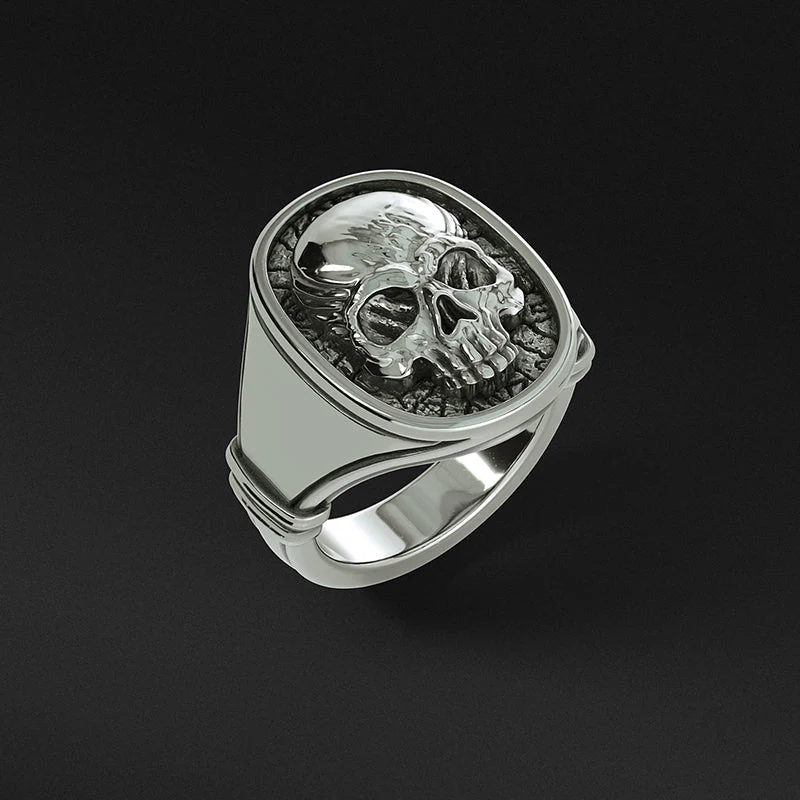 Skull, Silver Signet Ring - Image 5