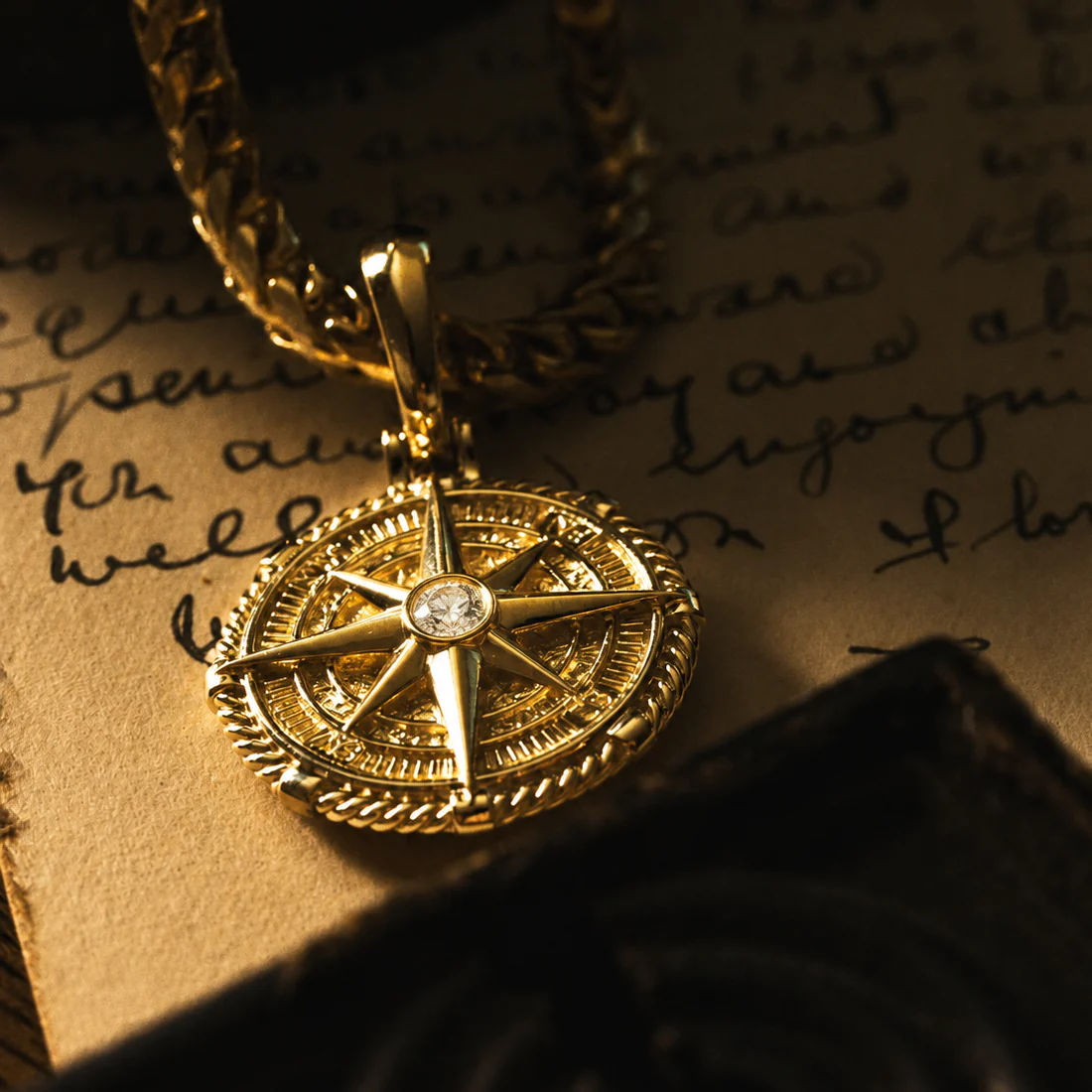 Voyager, Gold Compass Pendant with Single Diamond - Image 4