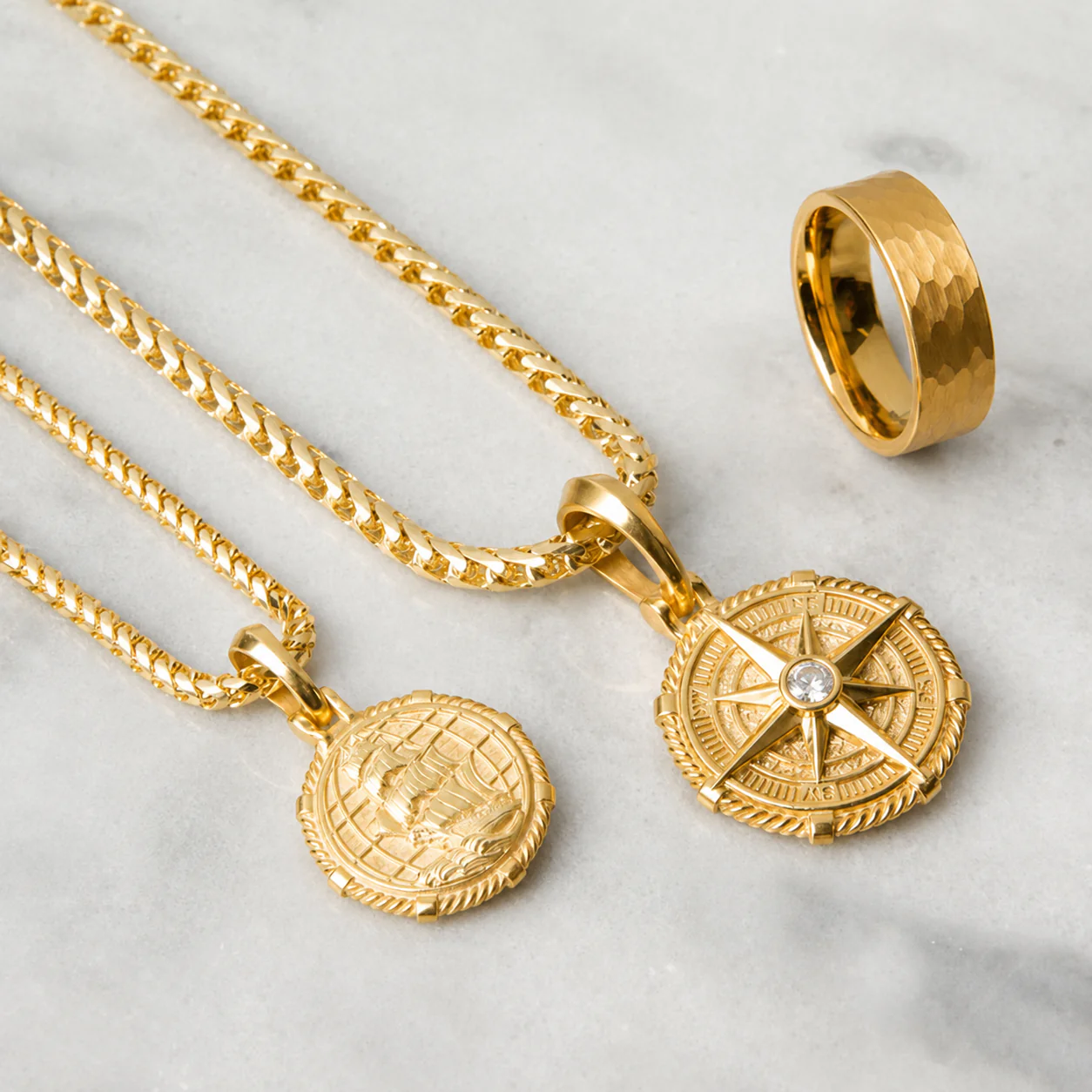 Voyager, Gold Compass Pendant with Single Diamond - Image 5